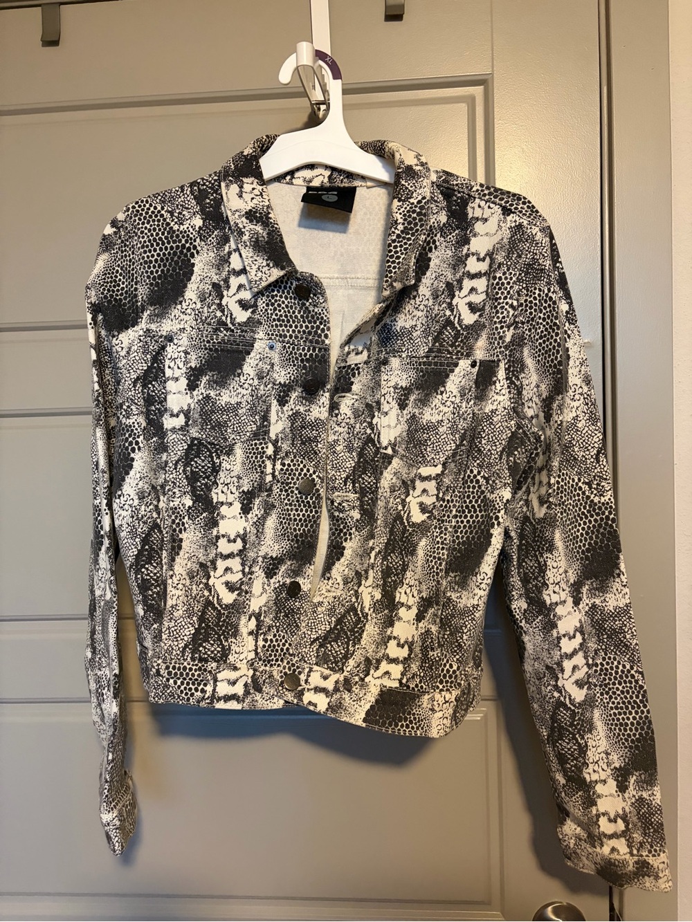BDG Black & White Snake-Print Jean Jacket